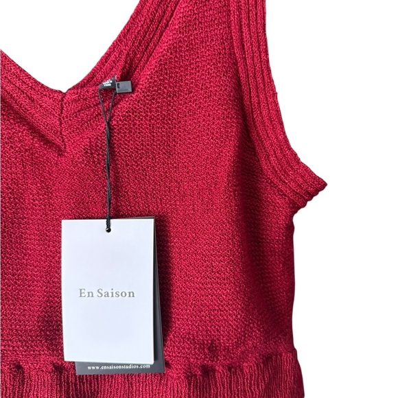 En Saison Red Sleeveless V-Neck Smocked Waist Tiered Ruffle Maxi Dress Size M - Picture 4 of 8